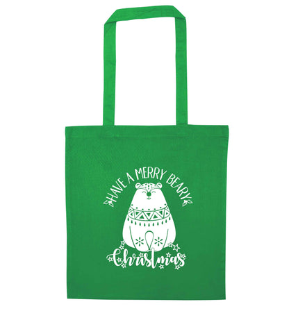 Have a merry beary Christmas green tote bag