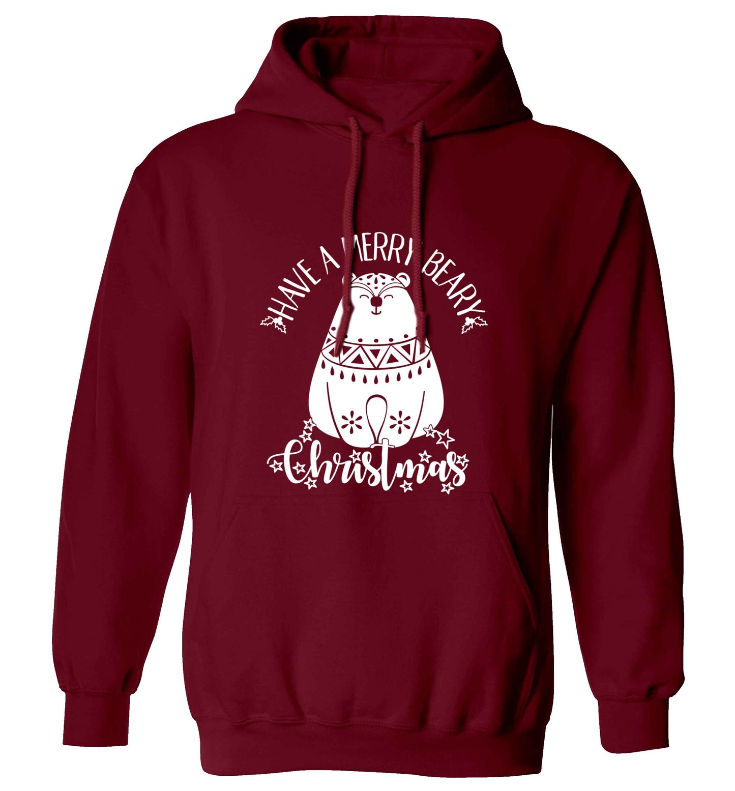 Have a merry beary Christmas adults unisex maroon hoodie 2XL