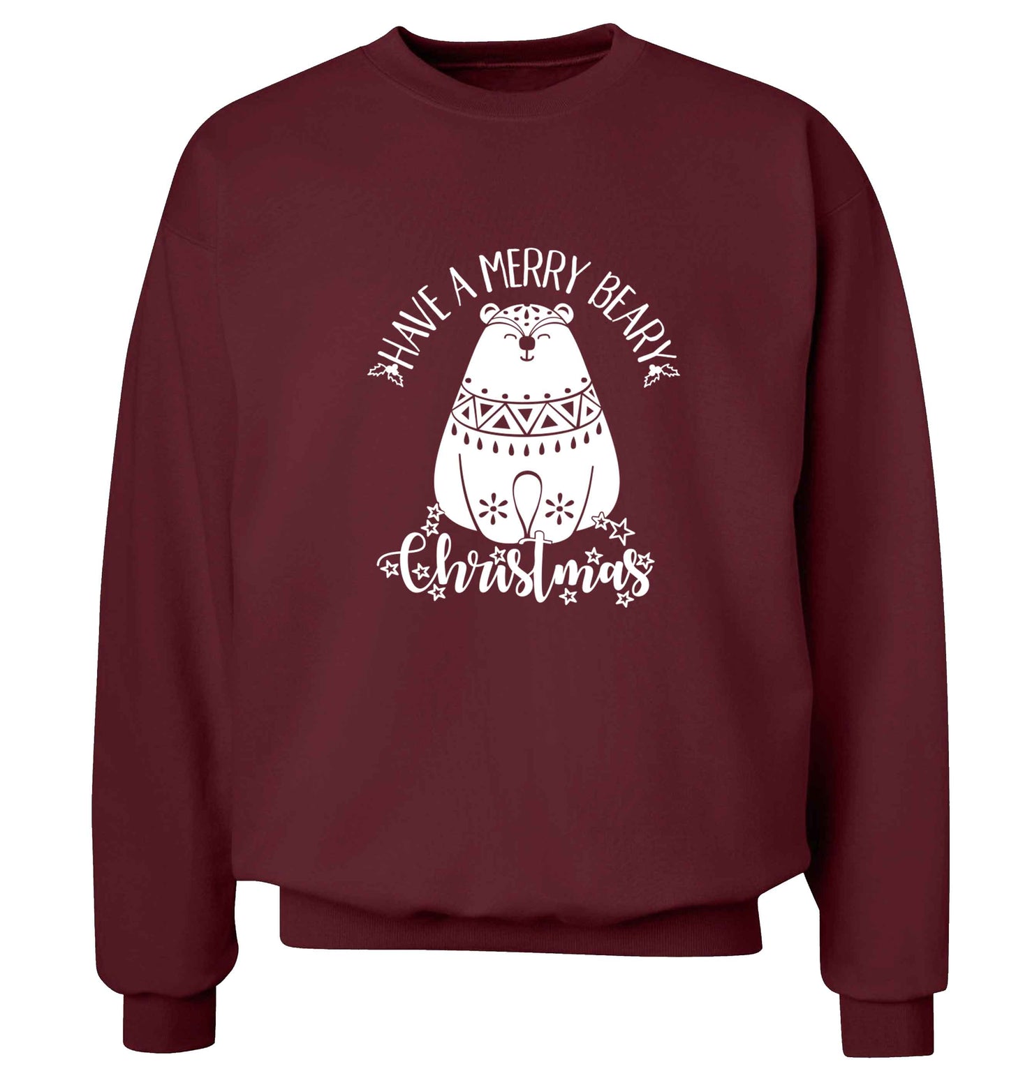 Have a merry beary Christmas Adult's unisex maroon Sweater 2XL