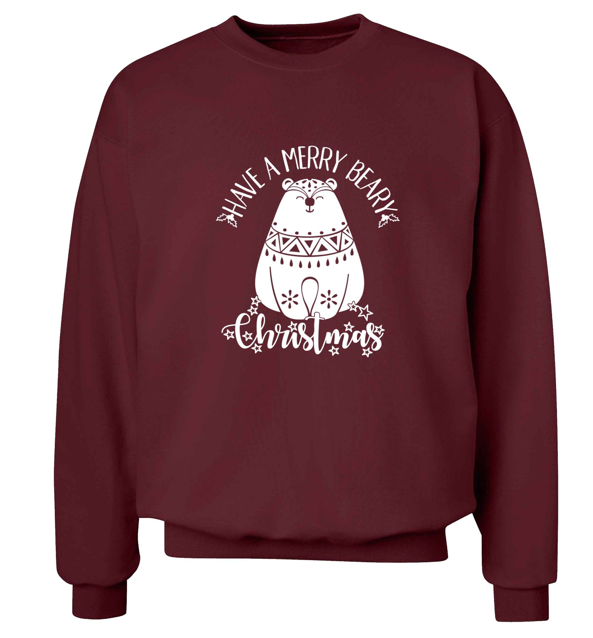Have a merry beary Christmas Adult's unisex maroon Sweater 2XL