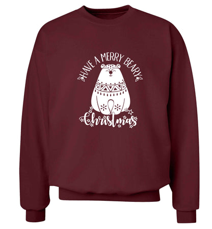 Have a merry beary Christmas Adult's unisex maroon Sweater 2XL