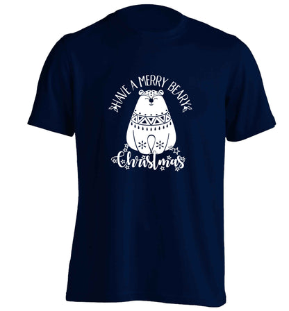 Have a merry beary Christmas adults unisex navy Tshirt 2XL