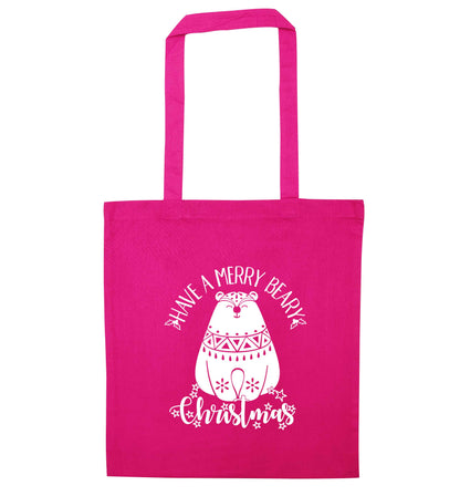 Have a merry beary Christmas pink tote bag
