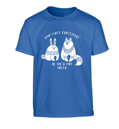 Our first Christmas as Mr & Mrs personalised Children's blue Tshirt 12-13 Years