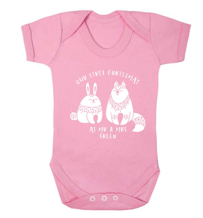 Our first Christmas as Mr & Mrs personalised Baby Vest pale pink 18-24 months