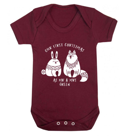 Our first Christmas as Mr & Mrs personalised Baby Vest maroon 18-24 months