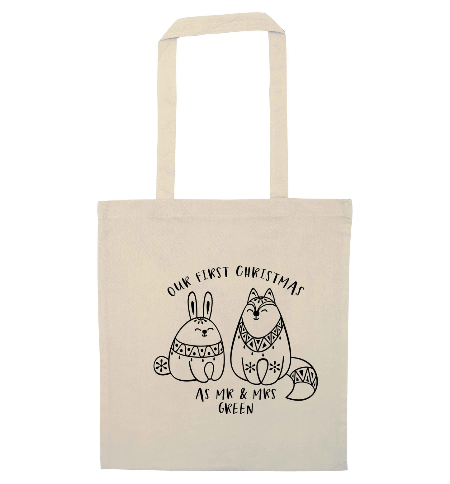 Our first Christmas as Mr & Mrs personalised natural tote bag