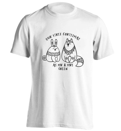 Our first Christmas as Mr & Mrs personalised adults unisex white Tshirt 2XL