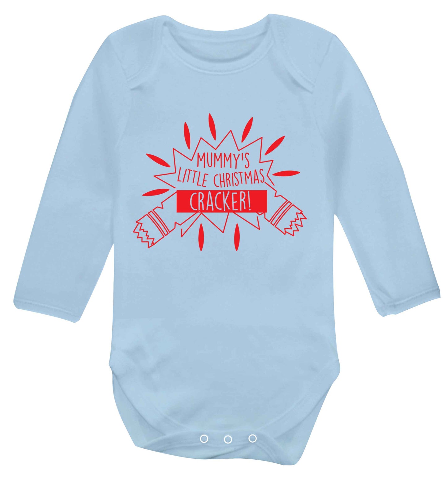Mummy's little christmas cracker Baby Vest long sleeved pale blue 6-12 months