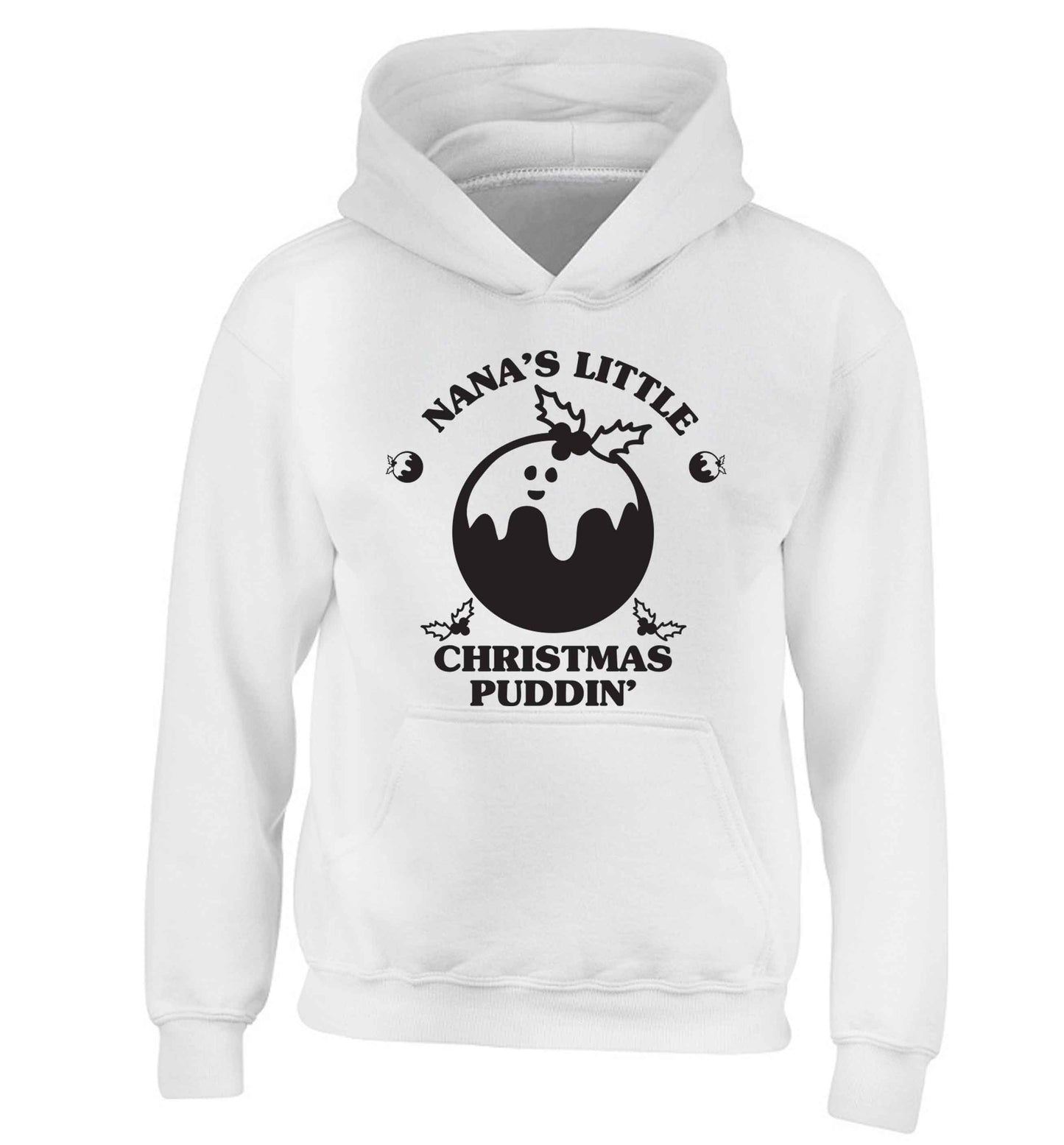 Nana's little Christmas puddin' children's white hoodie 12-13 Years