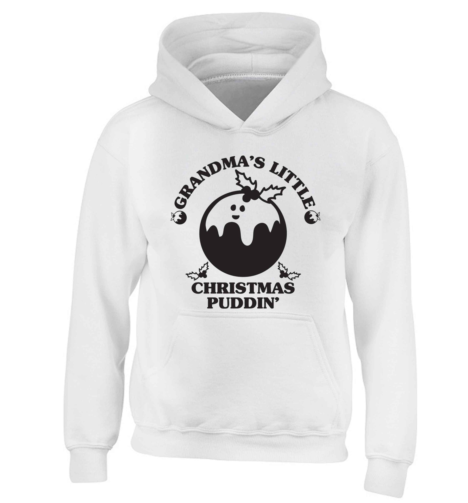 Grandma's little Christmas puddin' children's white hoodie 12-13 Years