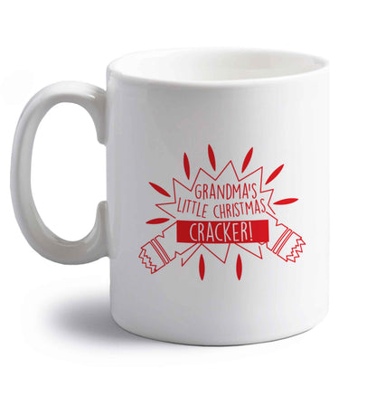 Grandma's little Christmas cracker right handed white ceramic mug 