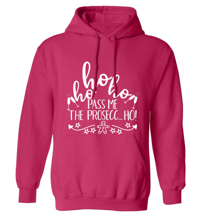 Ho ho ho pass me the prosecco adults unisex pink hoodie 2XL