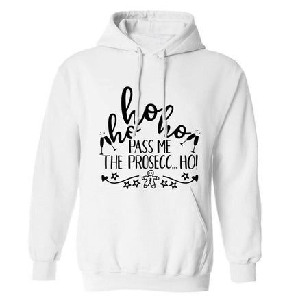 Ho ho ho pass me the prosecco adults unisex white hoodie 2XL