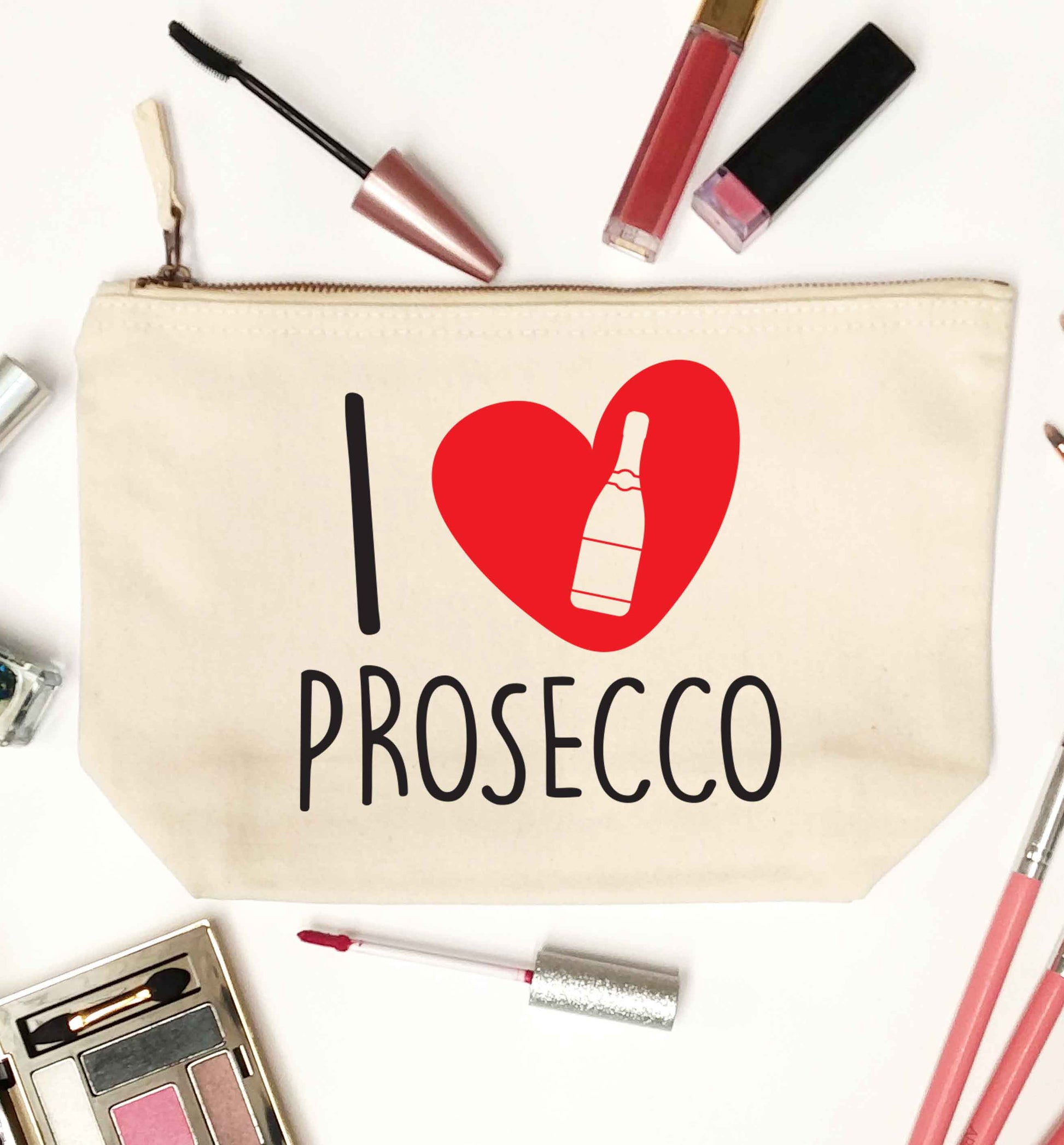 I love prosecco natural makeup bag