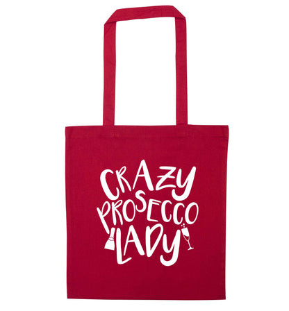 Crazy prosecco lady red tote bag