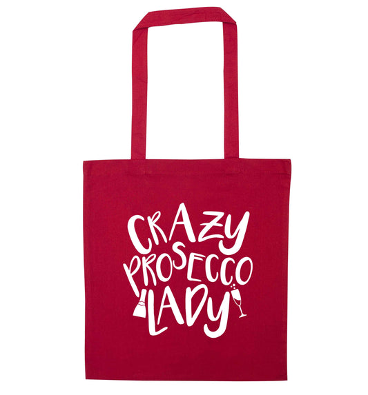Crazy prosecco lady red tote bag