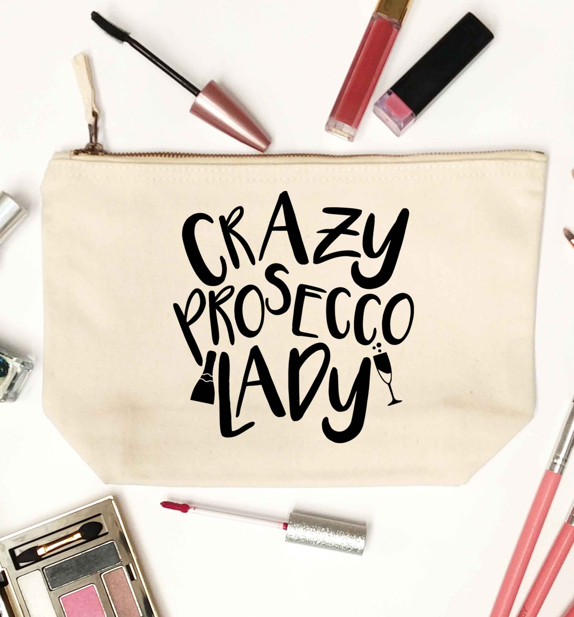 Crazy prosecco lady natural makeup bag