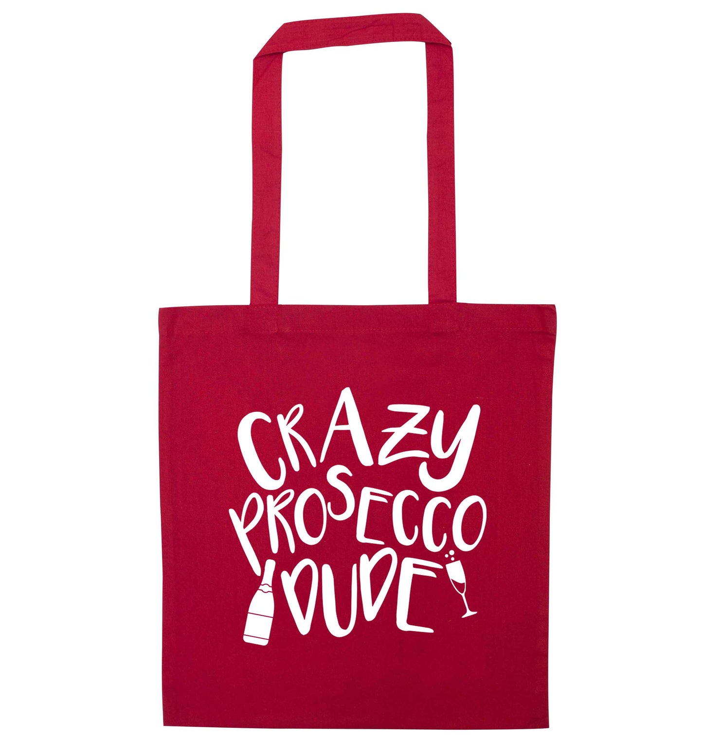 Crazy prosecco dude red tote bag