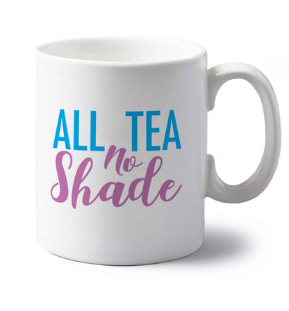 All tea no shade left handed white ceramic mug 