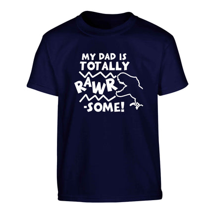 My dad is totally rawrsome Children's navy Tshirt 12-13 Years