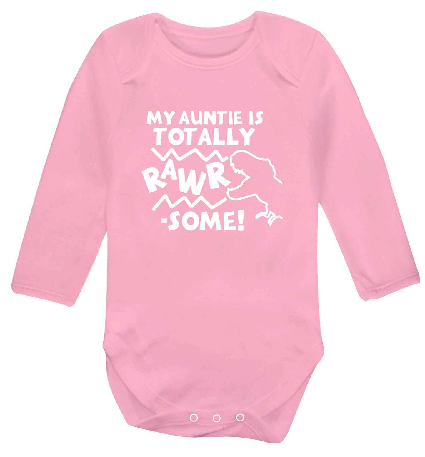 My auntie is totally rawrsome baby vest long sleeved pale pink 6-12 months