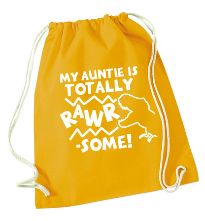 My auntie is totally rawrsome mustard drawstring bag