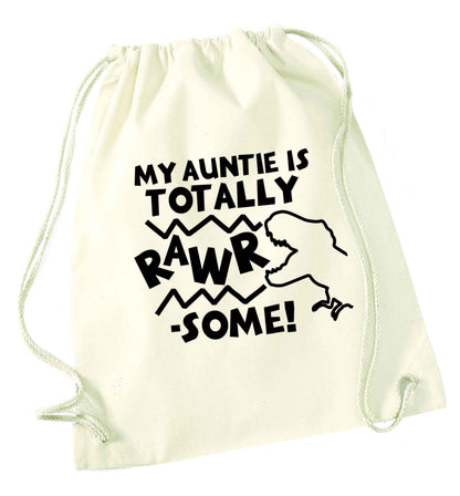 My auntie is totally rawrsome natural drawstring bag
