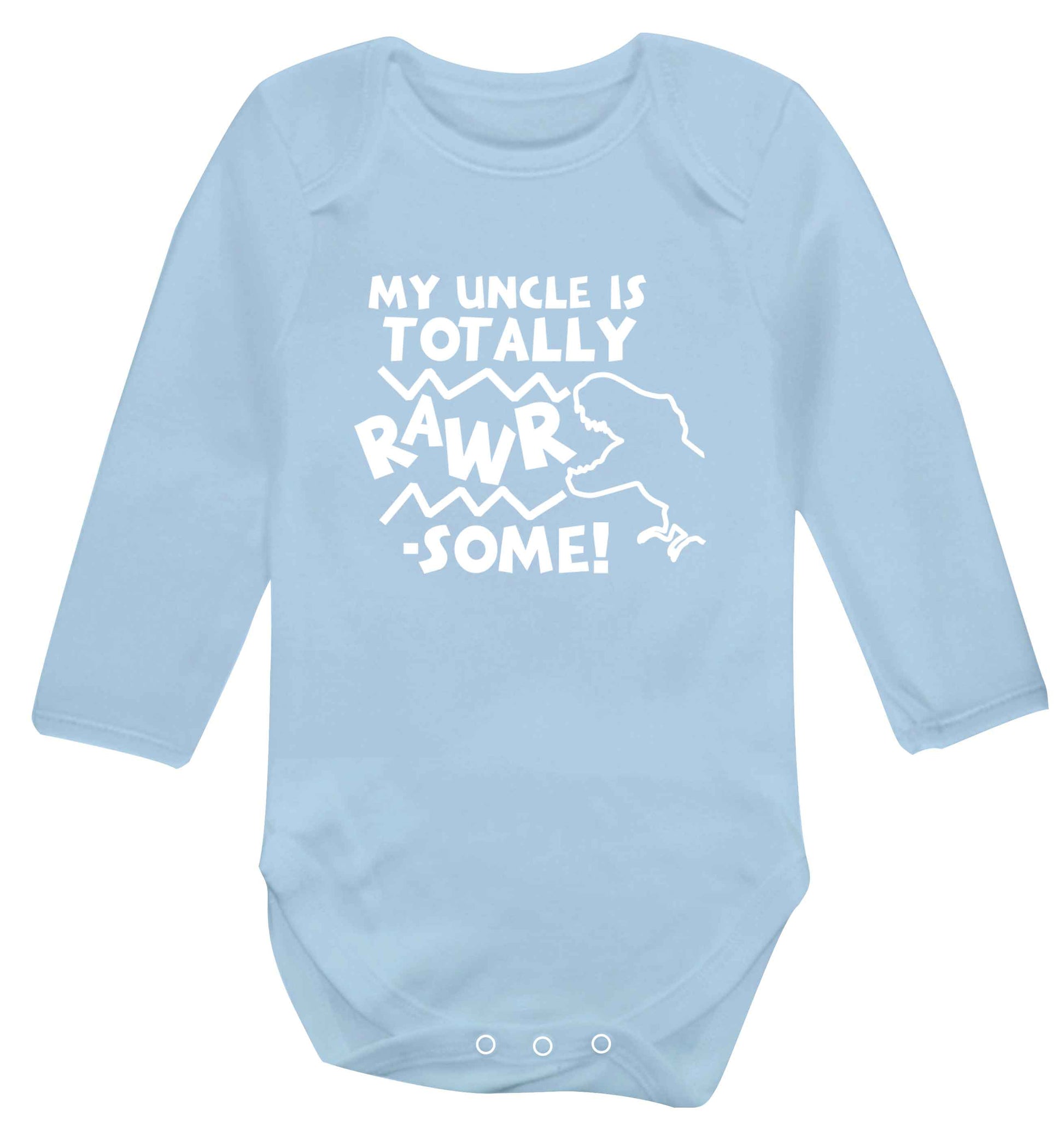 My uncle is totally rawrsome baby vest long sleeved pale blue 6-12 months