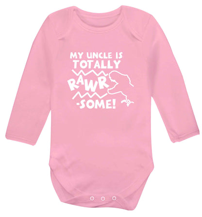 My uncle is totally rawrsome baby vest long sleeved pale pink 6-12 months