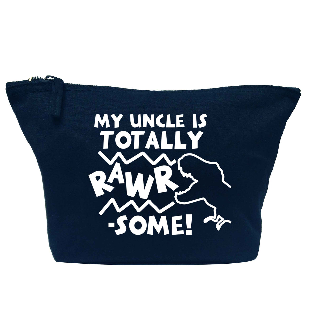 My uncle is totally rawrsome navy makeup bag