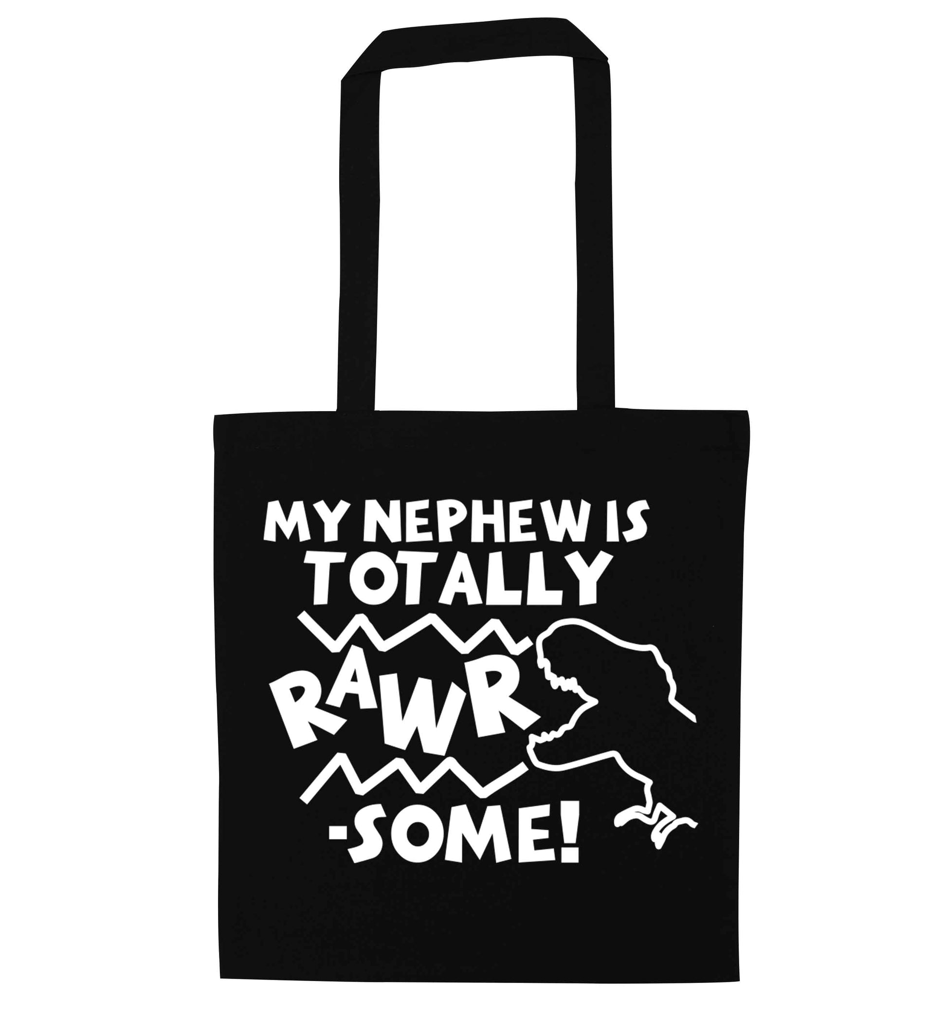 My nephew is totally rawrsome black tote bag