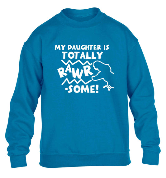 My daughter is totally rawrsome children's blue sweater 12-13 Years