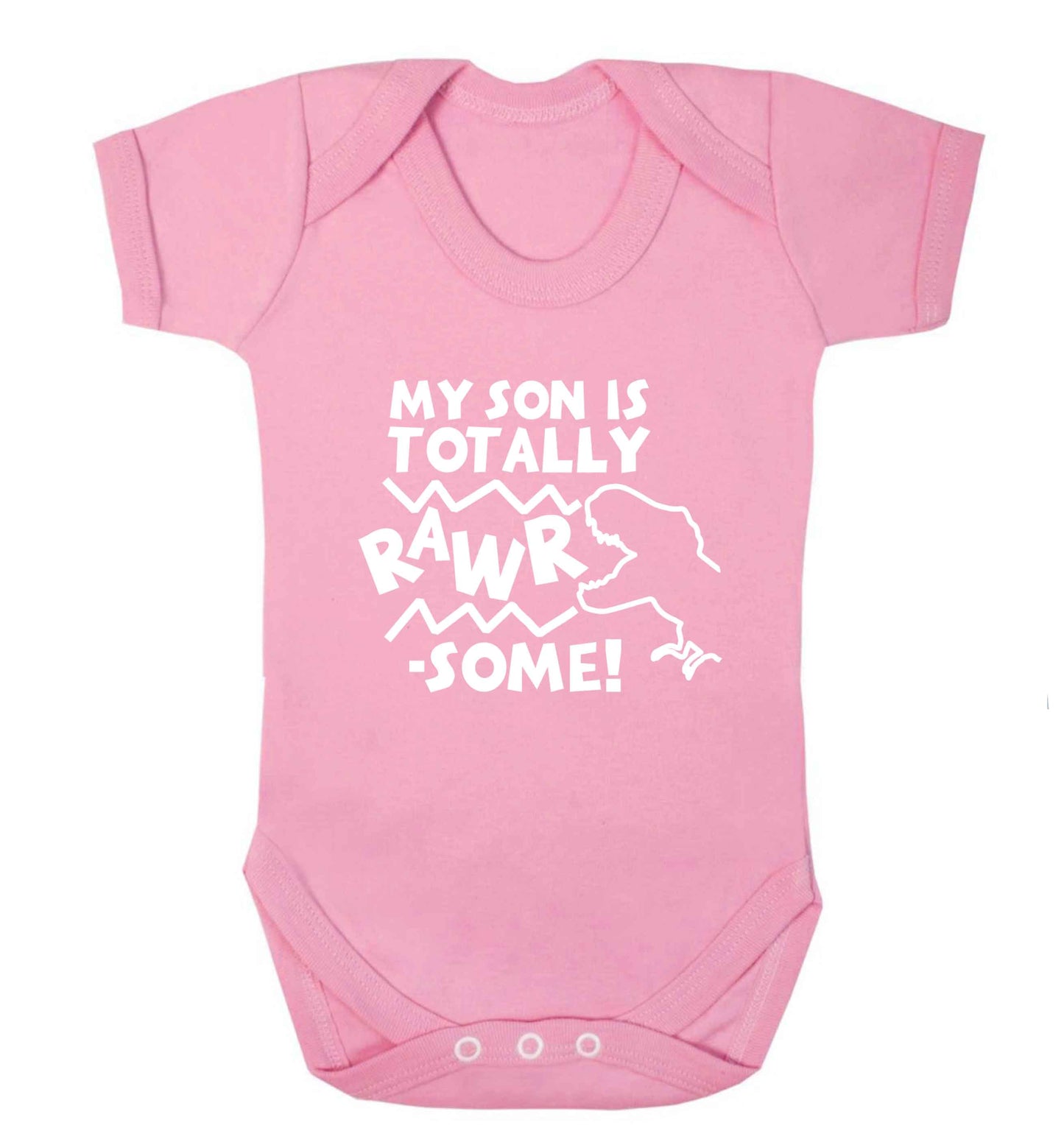 My son is totally rawrsome baby vest pale pink 18-24 months