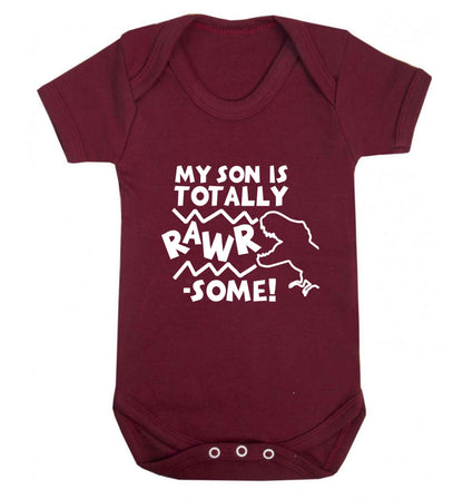 My son is totally rawrsome baby vest maroon 18-24 months