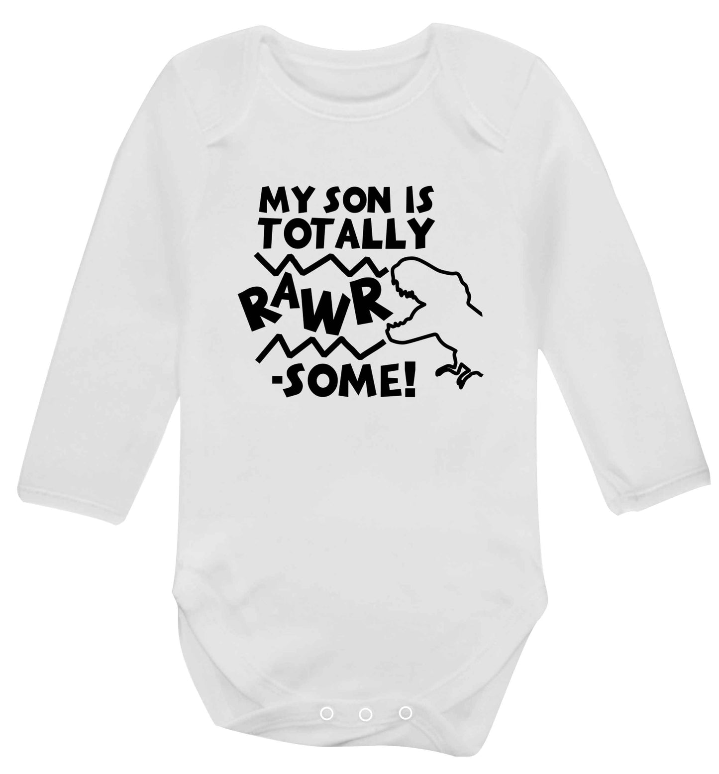 My son is totally rawrsome baby vest long sleeved white 6-12 months