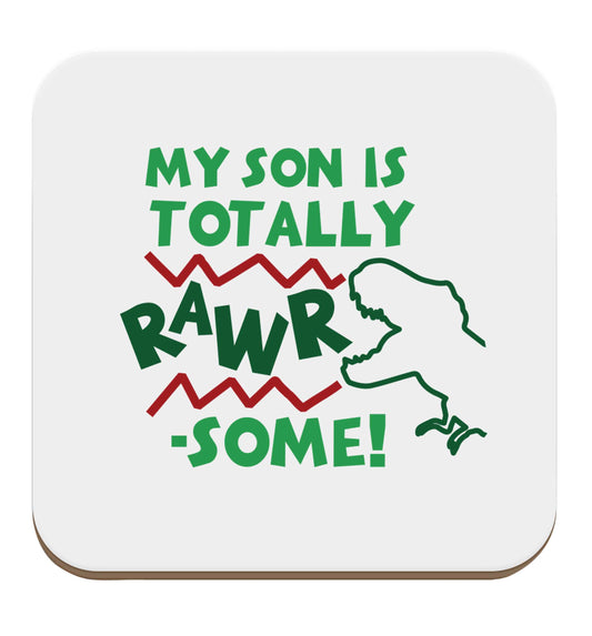 My son is totally rawrsome set of four coasters