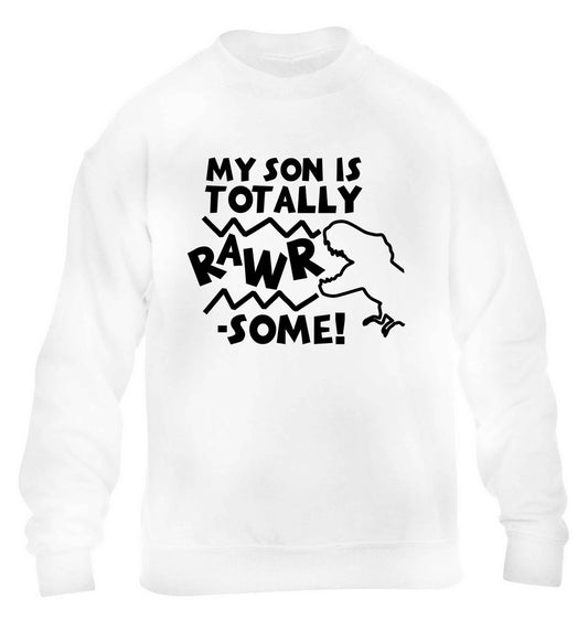 My son is totally rawrsome children's white sweater 12-13 Years