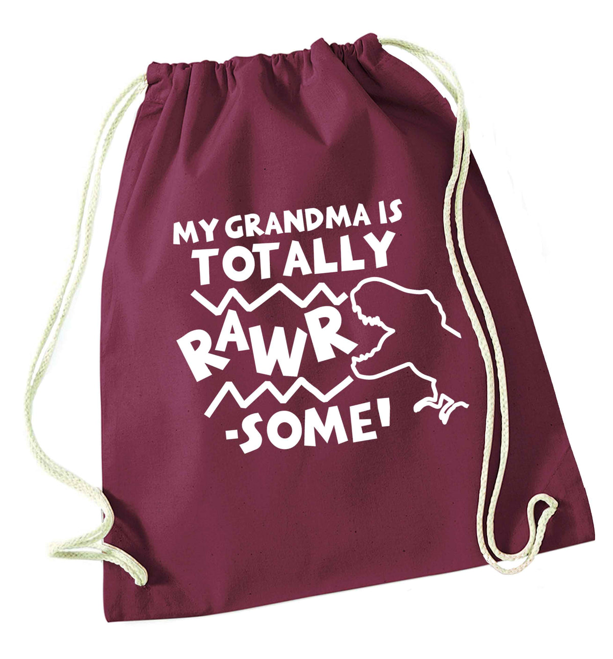 My grandma is totally rawrsome maroon drawstring bag