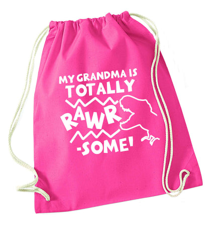 My grandma is totally rawrsome pink drawstring bag