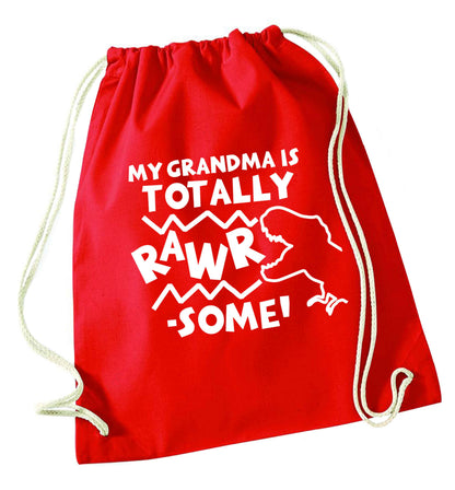 My grandma is totally rawrsome red drawstring bag 