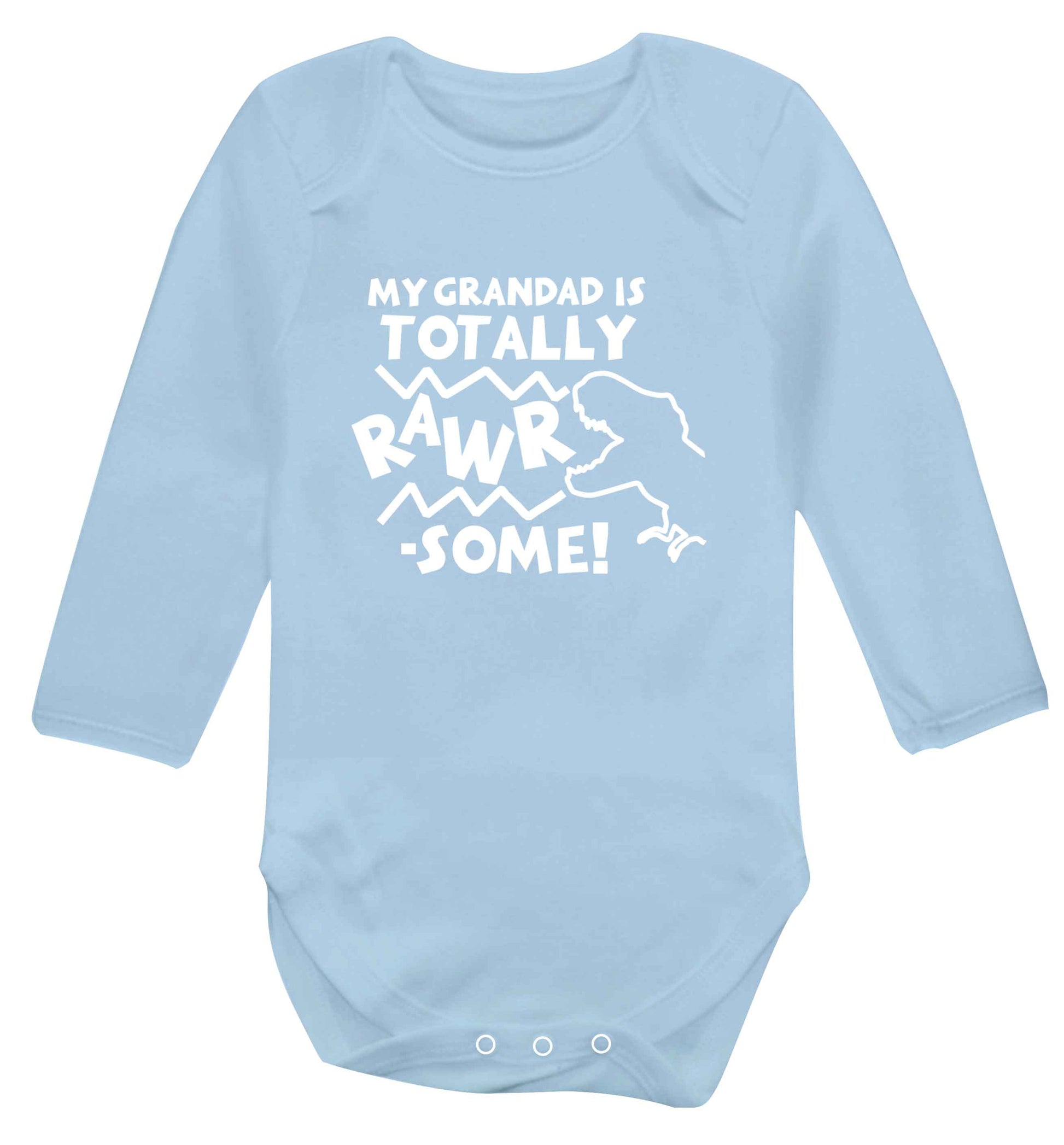 My grandad is totally rawrsome baby vest long sleeved pale blue 6-12 months