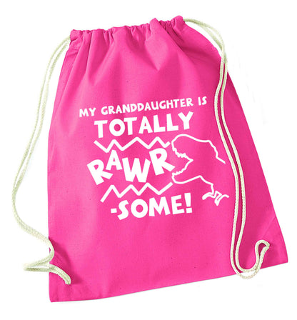 My granddaughter is totally rawrsome pink drawstring bag