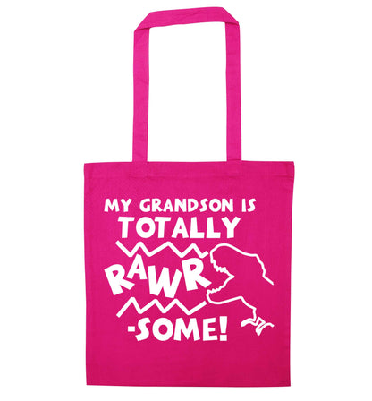 My grandson is totally rawrsome pink tote bag