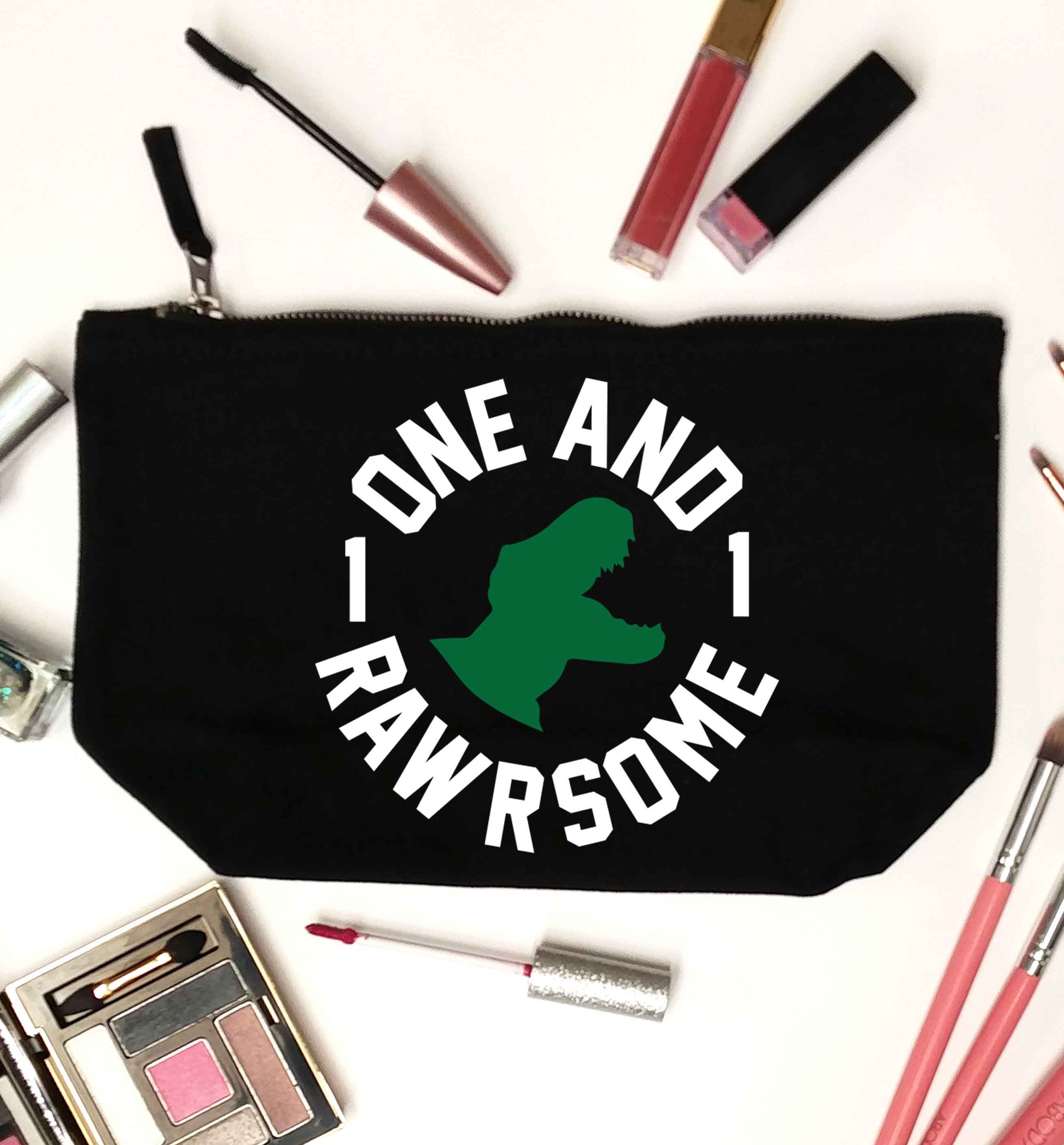 One and Rawrsome black makeup bag