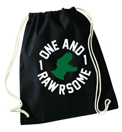One and Rawrsome black drawstring bag