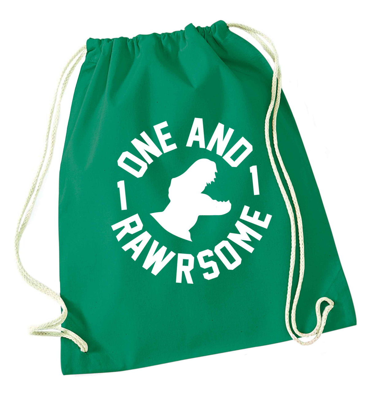 One and Rawrsome green drawstring bag