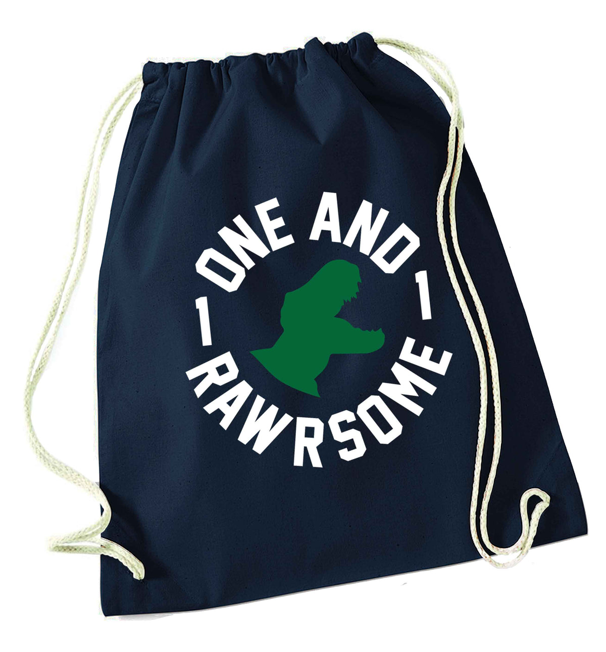 One and Rawrsome navy drawstring bag