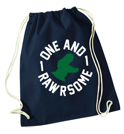 One and Rawrsome navy drawstring bag