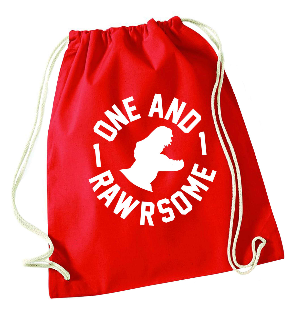 One and Rawrsome red drawstring bag 
